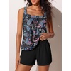 image:imageSummer Mae Blouson Womens Tankini Swimsuits 2026 Modest Tummy Control Bathing Suits Swim Shorts with Pockets for BeachBlack Paisley