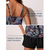 image:imageSummer Mae Blouson Womens Tankini Swimsuits 2026 Modest Tummy Control Bathing Suits Swim Shorts with Pockets for BeachBlack Paisley