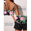 image:imageSummer Mae Blouson Womens Tankini Swimsuits 2026 Modest Tummy Control Bathing Suits Swim Shorts with Pockets for BeachBlush Jungle Flower