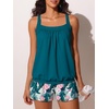 image:imageSummer Mae Blouson Womens Tankini Swimsuits 2026 Modest Tummy Control Bathing Suits Swim Shorts with Pockets for BeachHibiscus With Palm Leaves