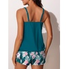 image:imageSummer Mae Blouson Womens Tankini Swimsuits 2026 Modest Tummy Control Bathing Suits Swim Shorts with Pockets for BeachHibiscus With Palm Leaves