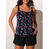 image:imageSummer Mae Blouson Womens Tankini Swimsuits 2026 Modest Tummy Control Bathing Suits Swim Shorts with Pockets for BeachIridescent Leaf