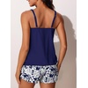 image:imageSummer Mae Blouson Womens Tankini Swimsuits 2026 Modest Tummy Control Bathing Suits Swim Shorts with Pockets for BeachMonstera Leaf Silhouette