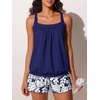 image:imageSummer Mae Blouson Womens Tankini Swimsuits 2026 Modest Tummy Control Bathing Suits Swim Shorts with Pockets for BeachMonstera Leaf Silhouette