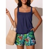 image:imageSummer Mae Blouson Womens Tankini Swimsuits 2026 Modest Tummy Control Bathing Suits Swim Shorts with Pockets for BeachRainforest Bloom