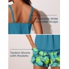 image:imageSummer Mae Blouson Womens Tankini Swimsuits 2026 Modest Tummy Control Bathing Suits Swim Shorts with Pockets for BeachTropical Green Leaves