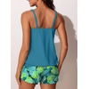 image:imageSummer Mae Blouson Womens Tankini Swimsuits 2026 Modest Tummy Control Bathing Suits Swim Shorts with Pockets for BeachTropical Green Leaves