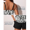 image:imageSummer Mae Blouson Womens Tankini Swimsuits 2026 Modest Tummy Control Bathing Suits Swim Shorts with Pockets for BeachWhite Conifer