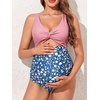 image:imageSummer Mae Maternity Cutout One Piece Swimsuit Twist Front CrissCross Bathing Suit High Waisted Pregnancy SwimwearPink Blue Bouquet