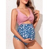 image:imageSummer Mae Maternity Cutout One Piece Swimsuit Twist Front CrissCross Bathing Suit High Waisted Pregnancy SwimwearPink Blue Bouquet