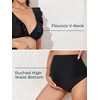 image:imageSummer Mae Maternity High Waist Swimsuit Two Piece Ruffle Bikini Bathing Suit Floral VNeck Pregnancy SwimwearBlack