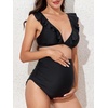 image:imageSummer Mae Maternity High Waist Swimsuit Two Piece Ruffle Bikini Bathing Suit Floral VNeck Pregnancy SwimwearBlack