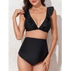 image:imageSummer Mae Maternity High Waist Swimsuit Two Piece Ruffle Bikini Bathing Suit Floral VNeck Pregnancy SwimwearBlack