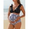 image:imageSummer Mae Maternity High Waist Swimsuit Two Piece Ruffle Bikini Bathing Suit Floral VNeck Pregnancy SwimwearSnakeskin