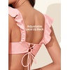 image:imageSummer Mae Maternity High Waist Swimsuit Two Piece Ruffle Bikini Bathing Suit Floral VNeck Pregnancy SwimwearTangerine Flamingo Palm