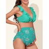 image:imageSummer Mae Maternity High Waist Swimsuit Two Piece Ruffle Bikini Bathing Suit Floral VNeck Pregnancy SwimwearTeal Paisley Bloom