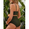 image:imageSummer Mae Maternity Ribbed High Waist Swimsuit Crop Top Bikini Bathing Suit High Cut Two Piece Pregnancy SwimwearArmy Green