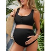 image:imageSummer Mae Maternity Ribbed High Waist Swimsuit Crop Top Bikini Bathing Suit High Cut Two Piece Pregnancy SwimwearBlack
