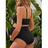 image:imageSummer Mae Maternity Ribbed High Waist Swimsuit Crop Top Bikini Bathing Suit High Cut Two Piece Pregnancy SwimwearBlack