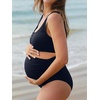 image:imageSummer Mae Maternity Ribbed High Waist Swimsuit Crop Top Bikini Bathing Suit High Cut Two Piece Pregnancy SwimwearNavy