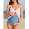 image:imageSummer Mae Maternity Swimsuit One Piece Ruffle Cutout Pregnancy Bathing Suit Lace Up SwimwearBlue Stripe