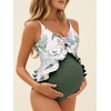image:imageSummer Mae Maternity Swimsuit One Piece Ruffle Cutout Pregnancy Bathing Suit Lace Up SwimwearGreen Rainforest