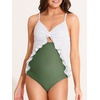image:imageSummer Mae Maternity Swimsuit One Piece Ruffle Cutout Pregnancy Bathing Suit Lace Up SwimwearGreen Stripe