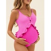 image:imageSummer Mae Maternity Swimsuit One Piece Ruffle Cutout Pregnancy Bathing Suit Lace Up SwimwearHot Pink