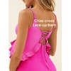 image:imageSummer Mae Maternity Swimsuit One Piece Ruffle Cutout Pregnancy Bathing Suit Lace Up SwimwearHot Pink