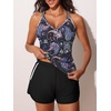 image:imageSummer Mae Modest Tankini Swimsuits for Women 2026 Two Piece Bathing Suits with Sporty Pockets Boy Shorts for Tummy ControlBlack Paisley