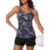 image:imageSummer Mae Modest Tankini Swimsuits for Women 2026 Two Piece Bathing Suits with Sporty Pockets Boy Shorts for Tummy ControlBlack Paisley