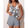 image:imageSummer Mae Modest Tankini Swimsuits for Women 2026 Two Piece Bathing Suits with Sporty Pockets Boy Shorts for Tummy ControlMisty White Blossoms