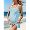 image:imageSummer Mae Ribbed Maternity One Piece Swim Dress Pregnancy Swimsuit with Builtin Bottom Swimwear Tie Knot Skirt Bathing SuitLight Blue