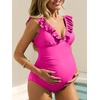 image:imageSummer Mae Ruffle Maternity Swimsuit One Piece VNeck Pregnancy Bathing Suit Lace Up Swimwear Push Up MonokiniHot Pink