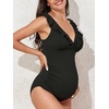 image:imageSummer Mae Ruffle Maternity Swimsuit One Piece VNeck Pregnancy Bathing Suit Lace Up Swimwear Push Up MonokiniRibbed Black