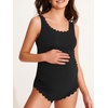 image:imageSummer Mae Scalloped Maternity Swimsuit One Piece Ribbed Bathing Suit Cutout Ruched Pregnancy Swimwear Tie BackBlack