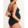 image:imageSummer Mae Scalloped Maternity Swimsuit One Piece Ribbed Bathing Suit Cutout Ruched Pregnancy Swimwear Tie BackBlack