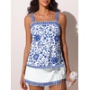 image:imageSummer Mae Womens Tankini Swimsuits with Skirt Two Piece Tummy Control Bathing Suits Printed Swimdress Swimwear 2026Vibrant Blue Floral