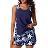 image:imageSummer Mae Blouson Tankini Swimsuits for Women 2026 Tummy Control Two Piece Bathing Suits with Sporty Pockets Swim ShortsBlue White Palms