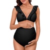 image:imageSummer Mae Maternity High Waist Swimsuit Two Piece Ruffle Bikini Bathing Suit Floral VNeck Pregnancy SwimwearBlack