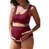 image:imageSummer Mae Maternity Ribbed High Waist Swimsuit Crop Top Bikini Bathing Suit High Cut Two Piece Pregnancy SwimwearWine Red