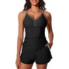 image:imageSummer Mae Modest Tankini Swimsuits for Women 2026 Two Piece Bathing Suits with Sporty Pockets Boy Shorts for Tummy ControlPure Black