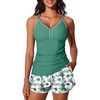 image:imageSummer Mae Modest Tankini Swimsuits for Women 2026 Two Piece Bathing Suits with Sporty Pockets Boy Shorts for Tummy ControlSolitary Silhouette Bloom