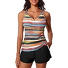 image:imageSummer Mae Modest Tankini Swimsuits for Women 2026 Two Piece Bathing Suits with Sporty Pockets Boy Shorts for Tummy ControlWave Point Stripe Geometry
