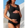image:imageSummer Mae Ribbed Maternity One Piece Swimsuit Scalloped Cut Out Pregnancy Bathing Suit Square NeckBlack