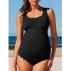 image:imageSummer Mae Ribbed Maternity One Piece Swimsuit Scalloped Cut Out Pregnancy Bathing Suit Square NeckBlack