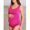 image:imageSummer Mae Ribbed Maternity One Piece Swimsuit Scalloped Cut Out Pregnancy Bathing Suit Square NeckCerise