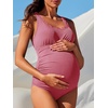 image:imageSummer Mae Ribbed Maternity One Piece Swimsuit Scalloped Cut Out Pregnancy Bathing Suit Square NeckDusty Rose