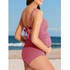 image:imageSummer Mae Ribbed Maternity One Piece Swimsuit Scalloped Cut Out Pregnancy Bathing Suit Square NeckDusty Rose
