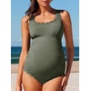 image:imageSummer Mae Ribbed Maternity One Piece Swimsuit Scalloped Cut Out Pregnancy Bathing Suit Square NeckOlive